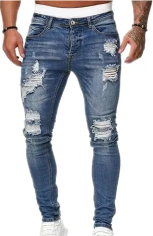 Men's Ripped Jeans  Fashionable Slim Fit Stretch Denim with Patches,Ripped Distressed Destroyed Straight Slim Fit Jeans
