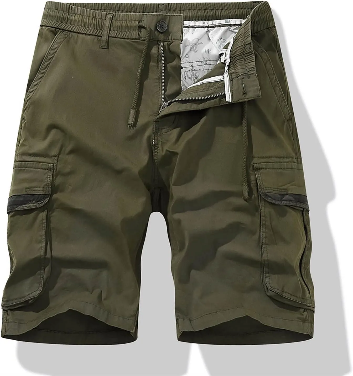 Mens Shorts 7 Inch Slim Fit Casual Twill Cargo Shorts Cotton Drawstring Classic Stretch Hiking Tactical Shorts