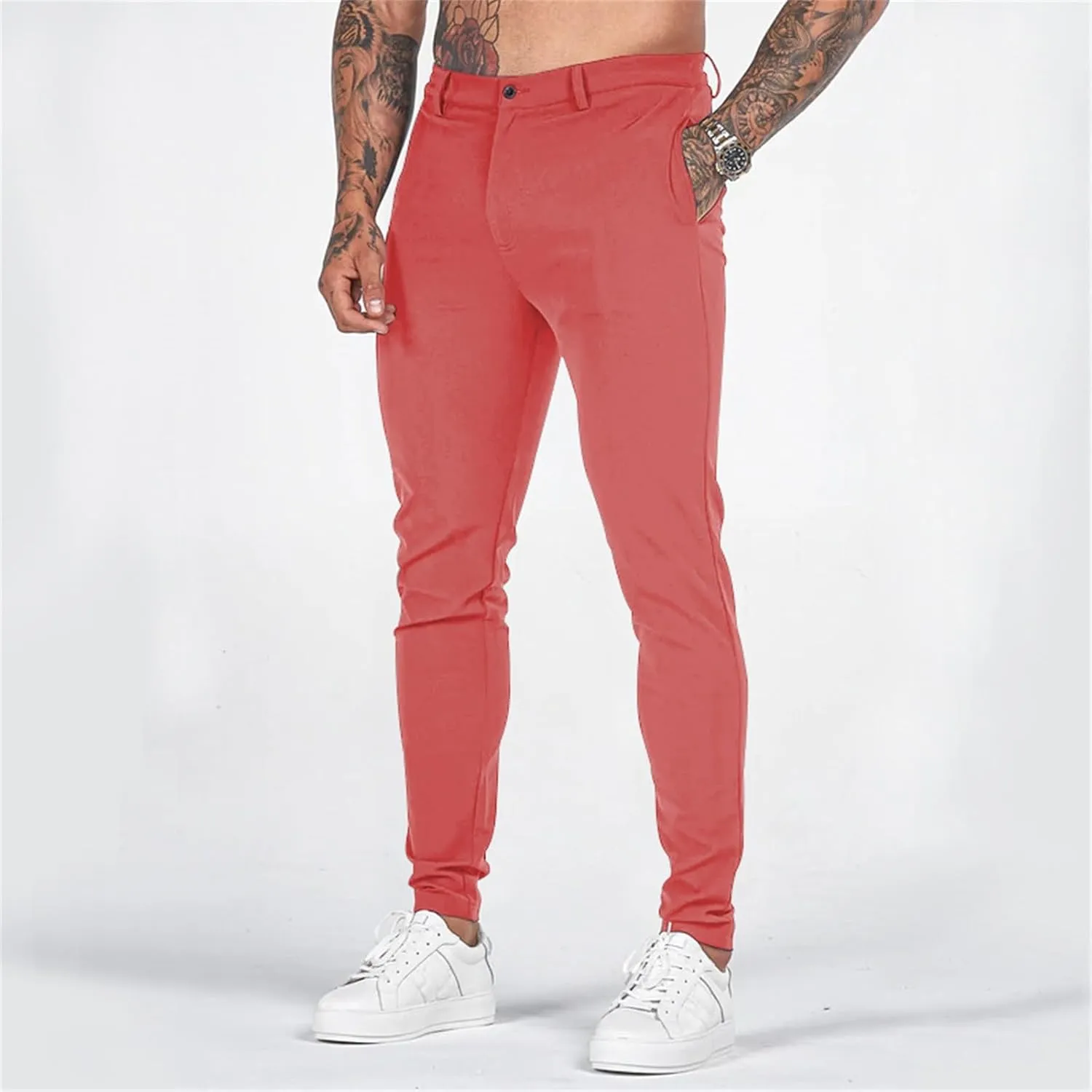Mens Slim Fit Casual Stretch Khaki Pants with Pockets Straight Flat-Front Golf Slacks for Men Breathable Chinos Dress Pants