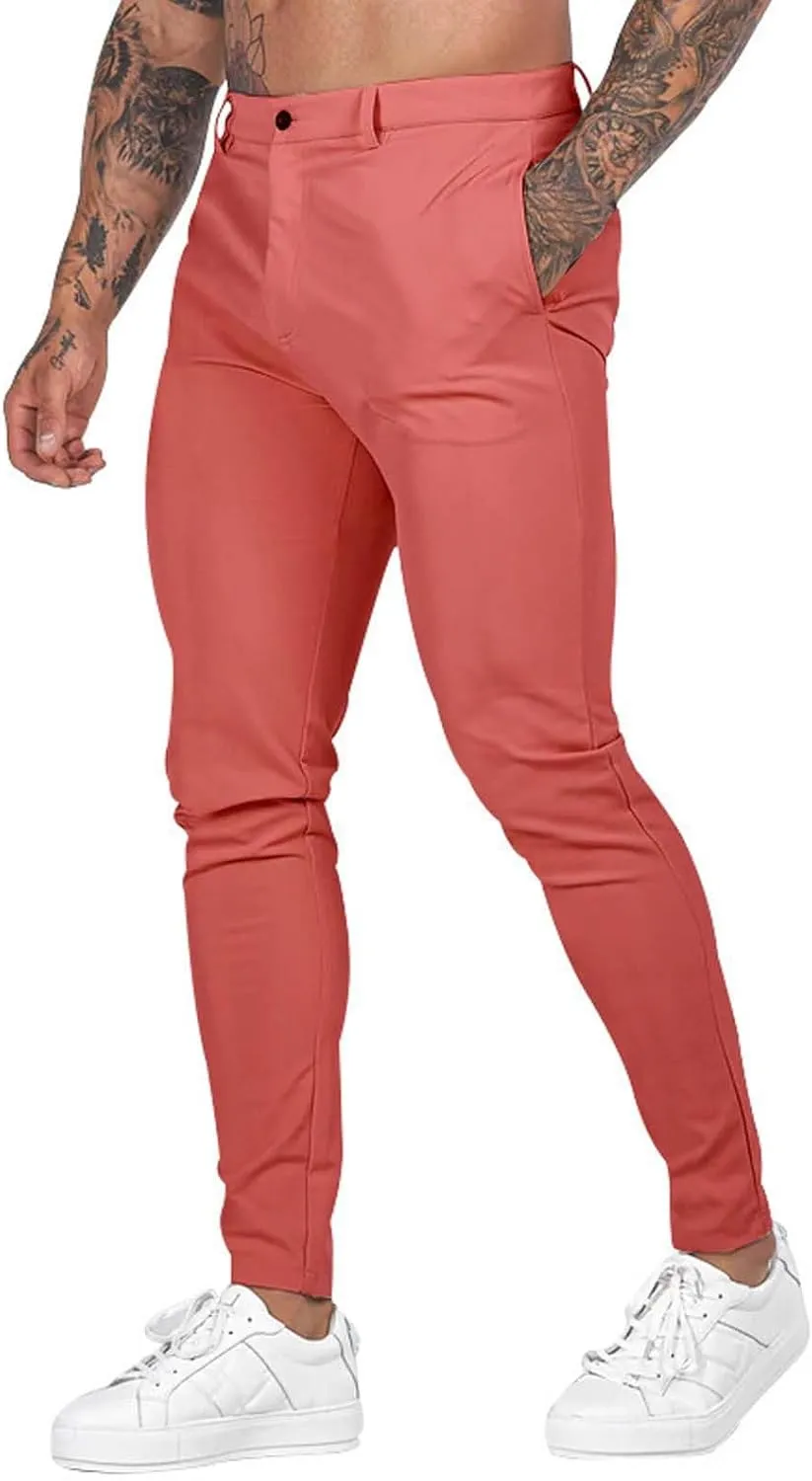 Mens Slim Fit Casual Stretch Khaki Pants with Pockets Straight Flat-Front Golf Slacks for Men Breathable Chinos Dress Pants