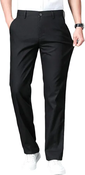 Men's Slim Fit Cotton Stretch Pants Flat Front Relaxed Fit Casual Pant Washed Comfort Stretch Chino Pant (40,Black)