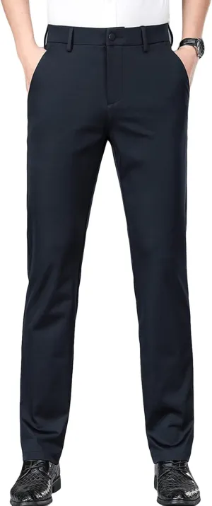 Men's Slim-Fit Flat-Front Dress Pant Comfort 4 Way Stretch Suit Pant Athletic-Fit Casual Khaki Pant Chino Pant