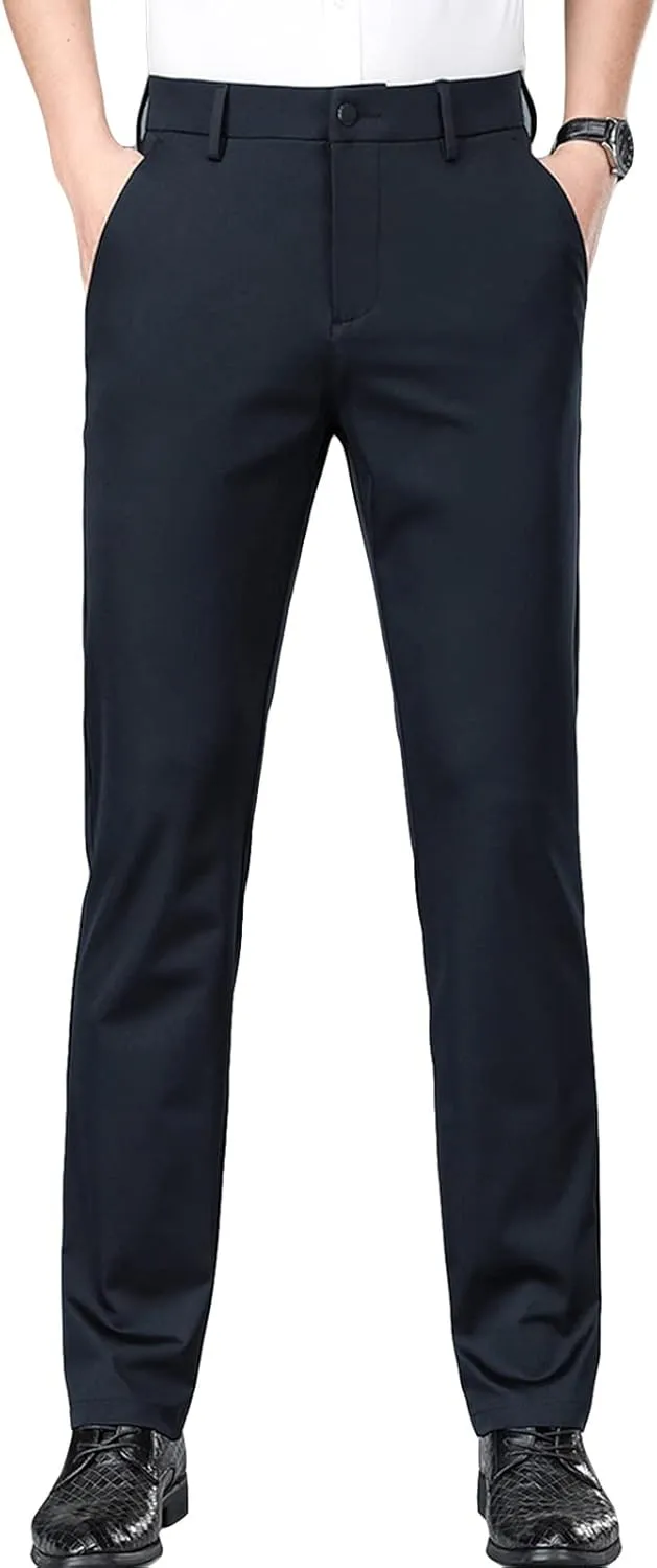 Men's Slim-Fit Flat-Front Dress Pant Comfort 4 Way Stretch Suit Pant Athletic-Fit Casual Khaki Pant Chino Pant