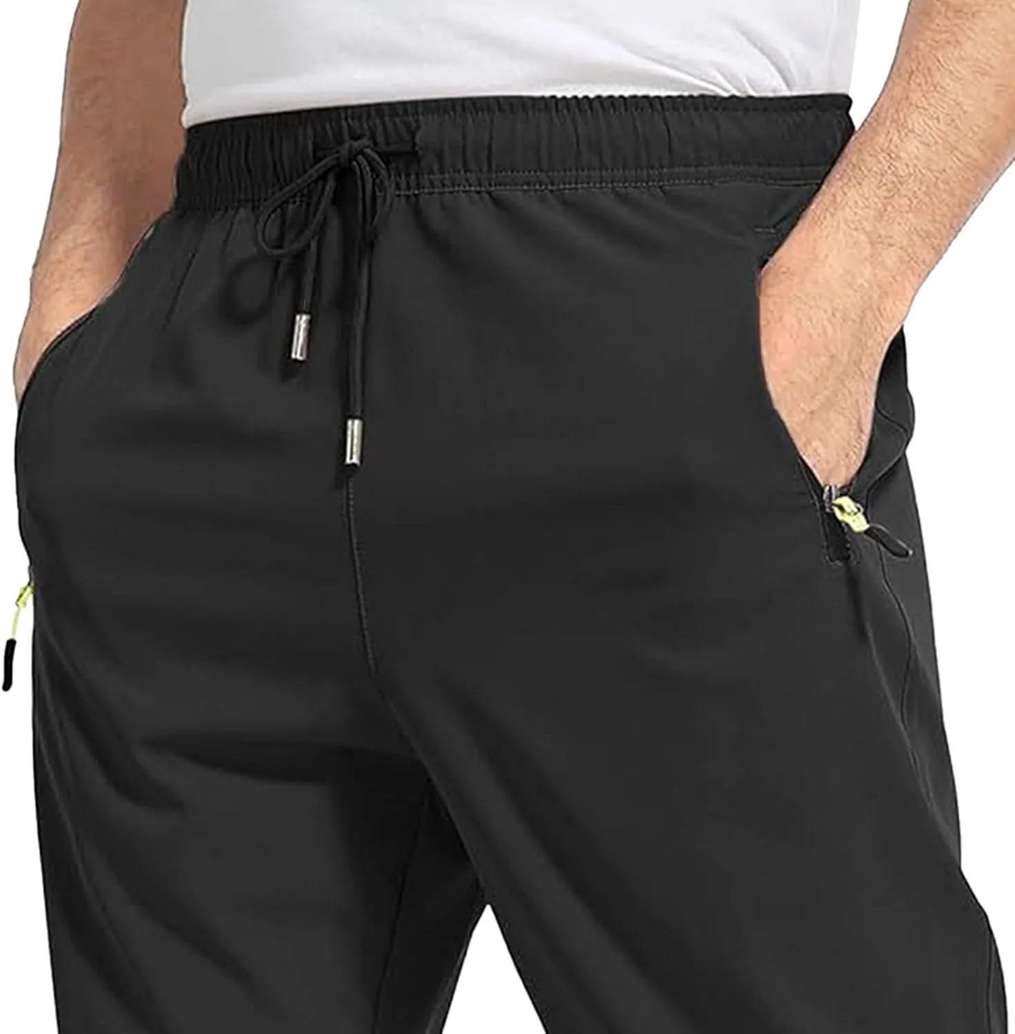 Men's Slim Fit Stretch Hiking Pants Drawstring Casual Jogger Trousers Elastic Waist Outdoor Summer Pants