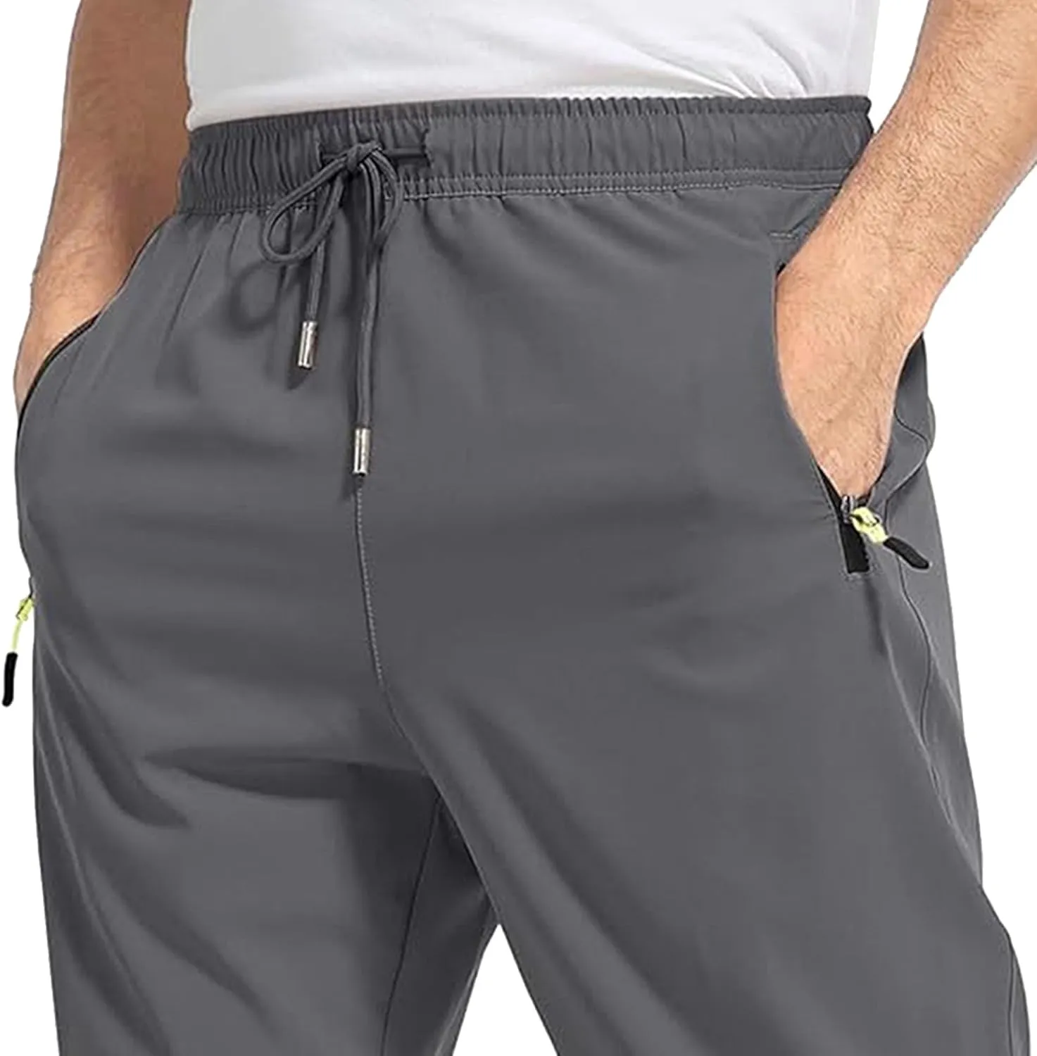 Men's Slim Fit Stretch Hiking Pants Drawstring Casual Jogger Trousers Elastic Waist Outdoor Summer Pants