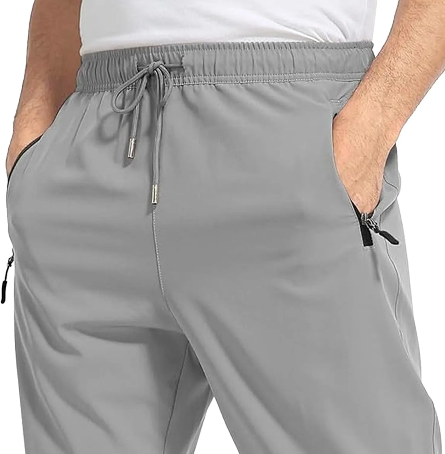Men's Slim Fit Stretch Hiking Pants Drawstring Casual Jogger Trousers Elastic Waist Outdoor Summer Pants