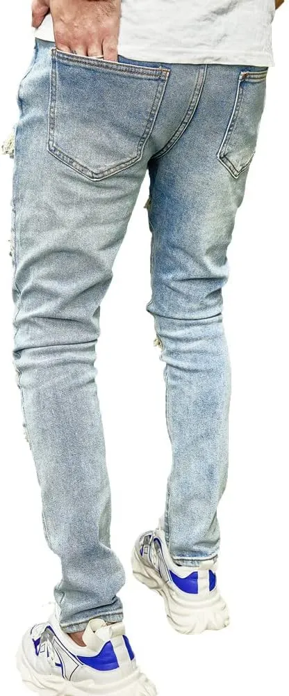 Men's Slim Fit Stretch Jeans Ripped Skinny Jeans for Men, Distressed Straight Leg Streetwear Comfort Male Pants