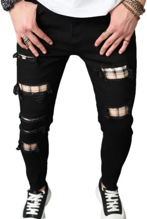Men's Slim Fit Stretch Jeans Ripped Skinny Jeans for Men, Distressed Straight Leg Streetwear Comfort Male Pants