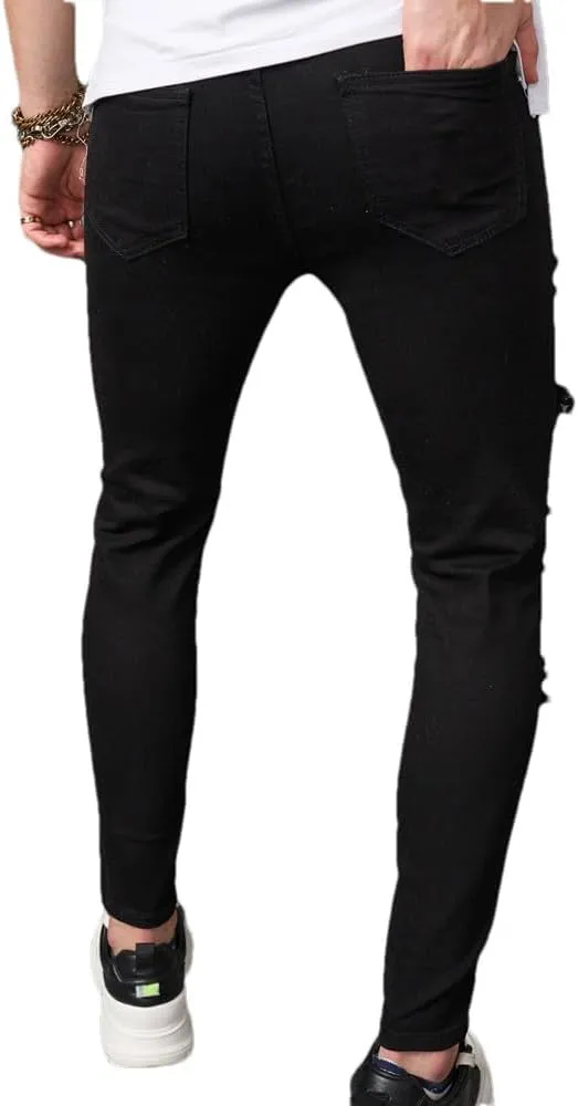 Men's Slim Fit Stretch Jeans Ripped Skinny Jeans for Men, Distressed Straight Leg Streetwear Comfort Male Pants
