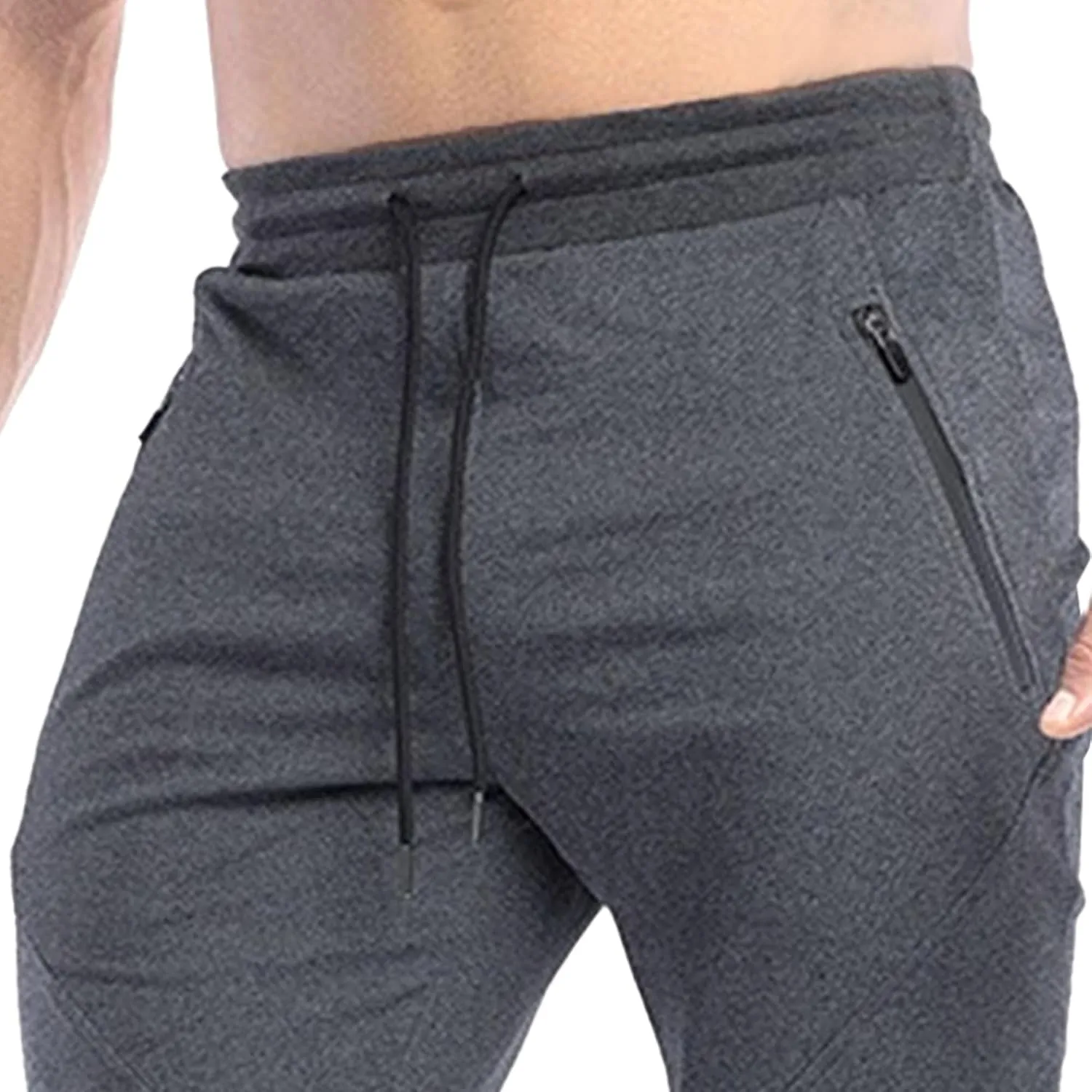 Men's Slim Fit Stretch Solid Hiking Pants Cotton Casual Running Athletic Pants Elastic Waist Zipper Trousers