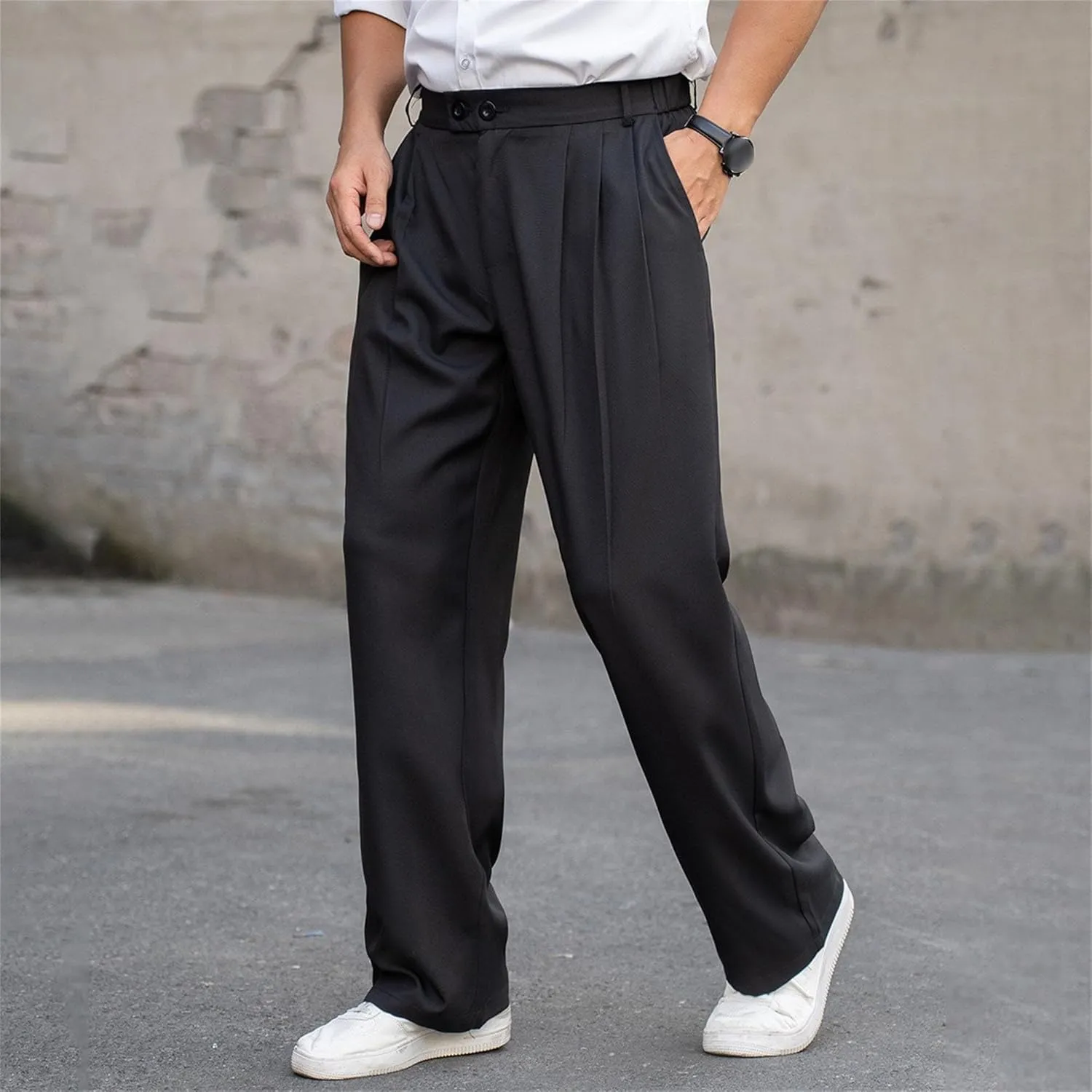 Men's Solid Straight Leg Business Pants Loose Fit Solid Dress Trousers Lightweight Casual Outdoor Sweatpants