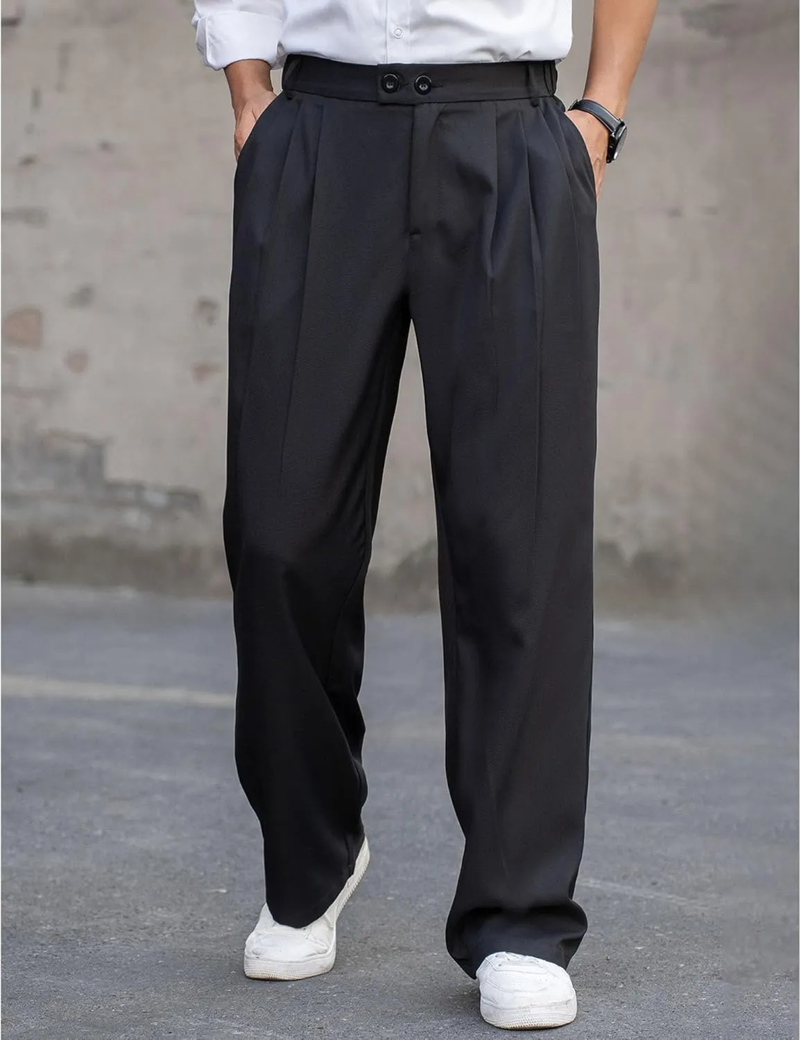 Men's Solid Straight Leg Business Pants Loose Fit Solid Dress Trousers Lightweight Casual Outdoor Sweatpants
