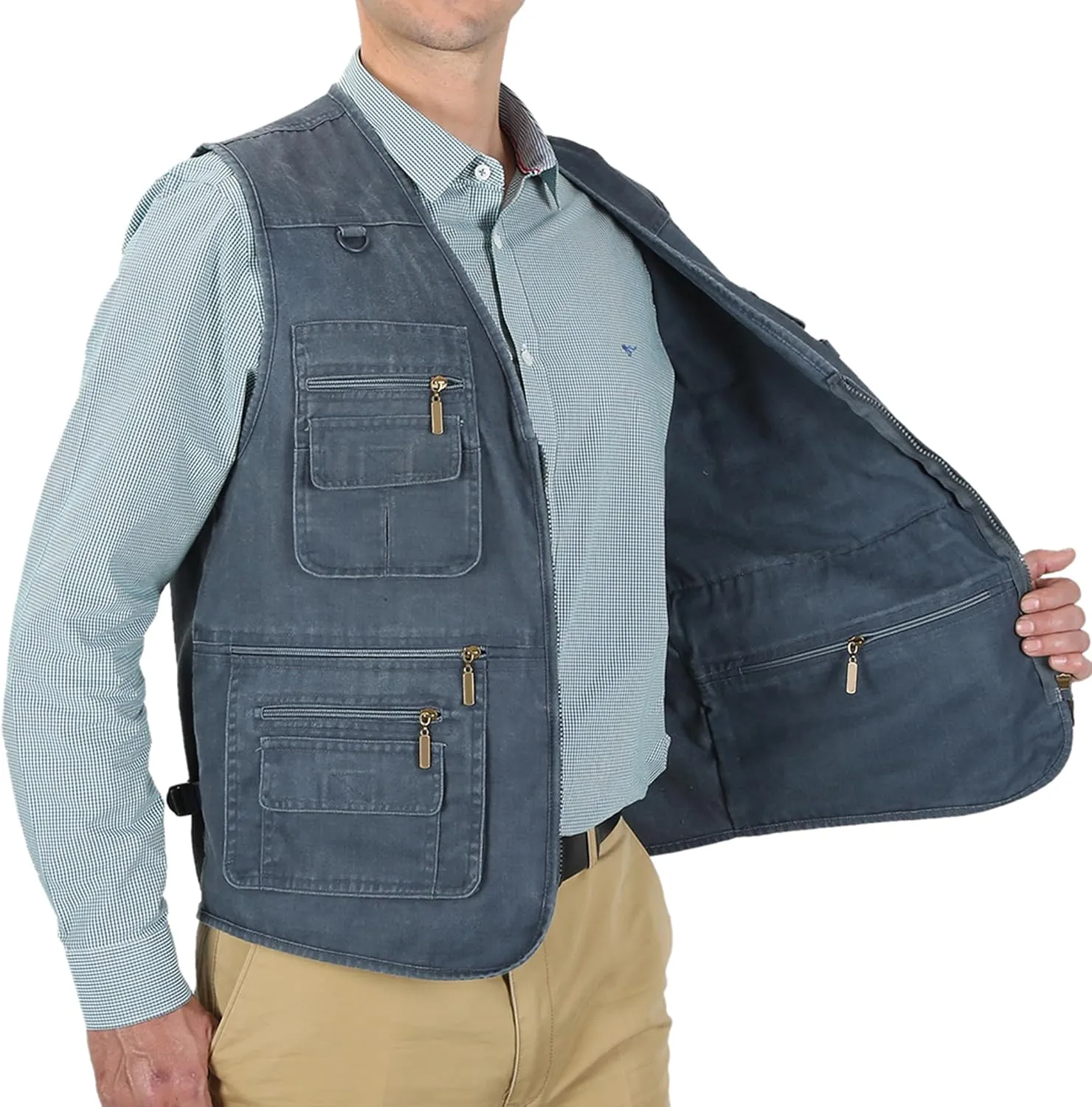 Men's Stone Washed Denim Multi-pocketed Fishing Work Outerwear Vest