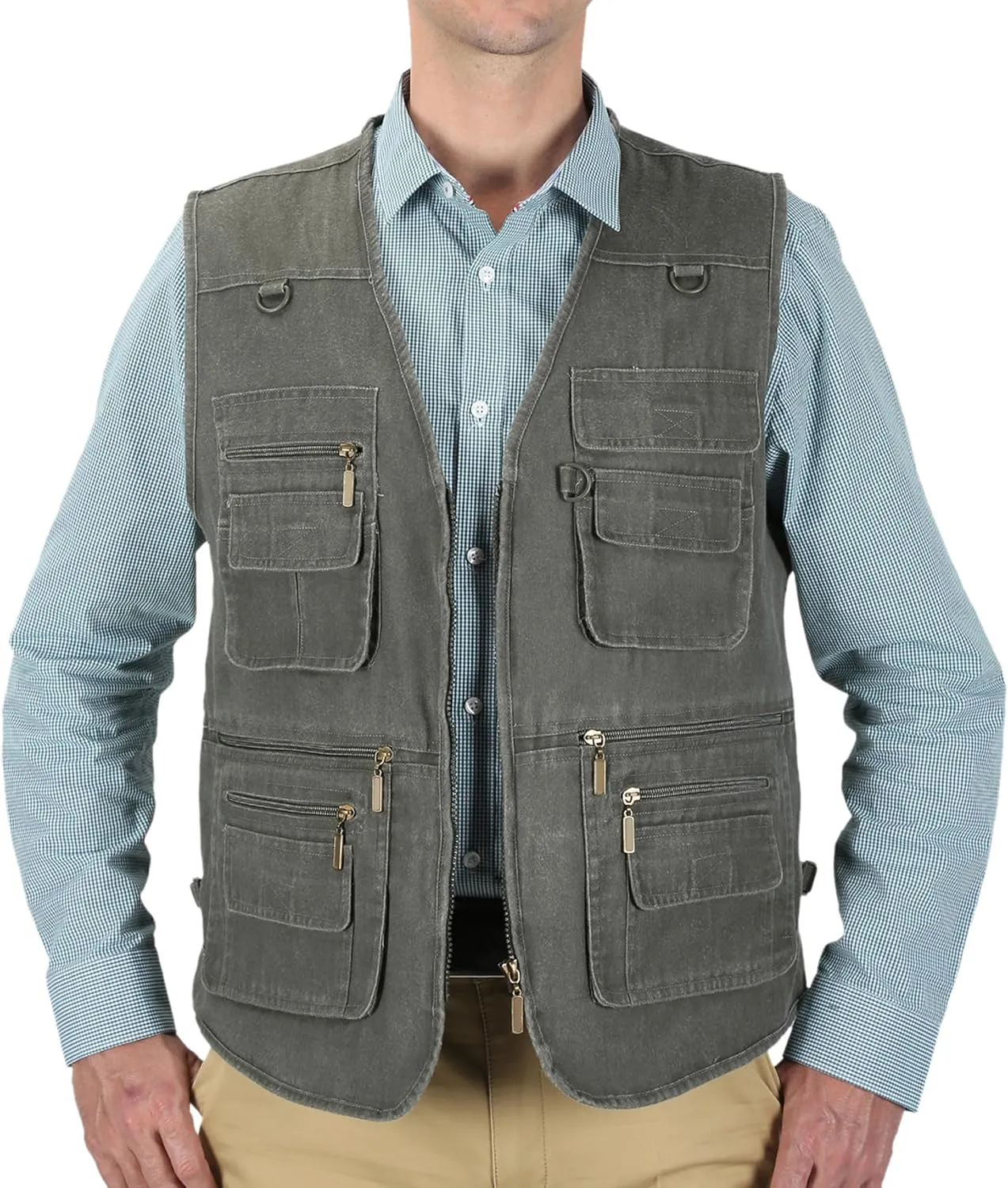 Men's Stone Washed Denim Multi-pocketed Fishing Work Outerwear Vest