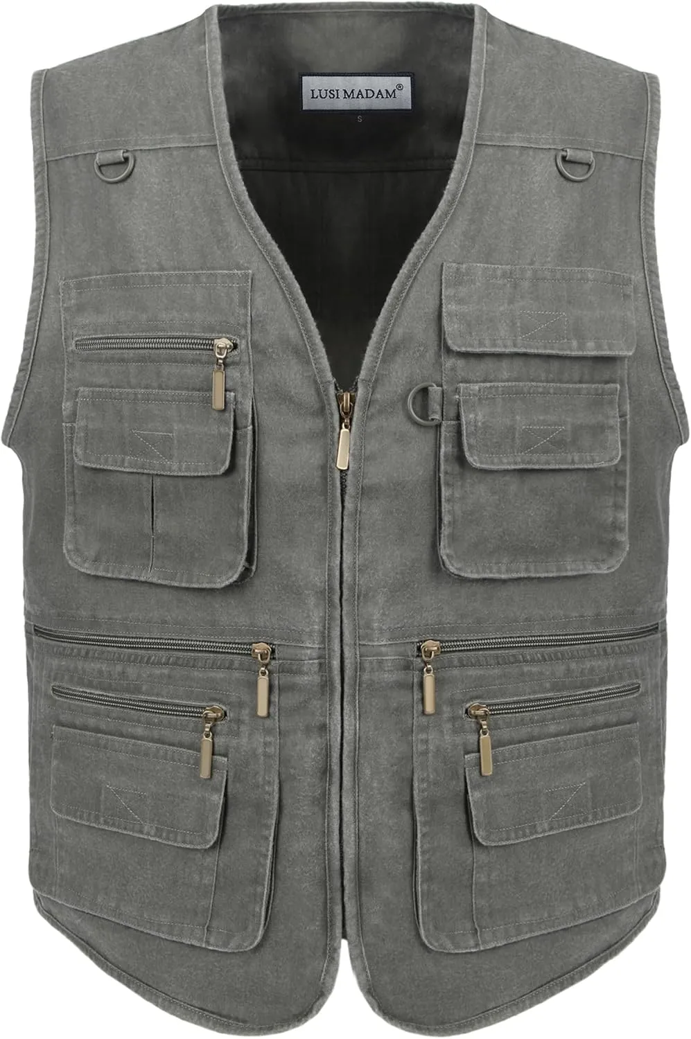Men's Stone Washed Denim Multi-pocketed Fishing Work Outerwear Vest
