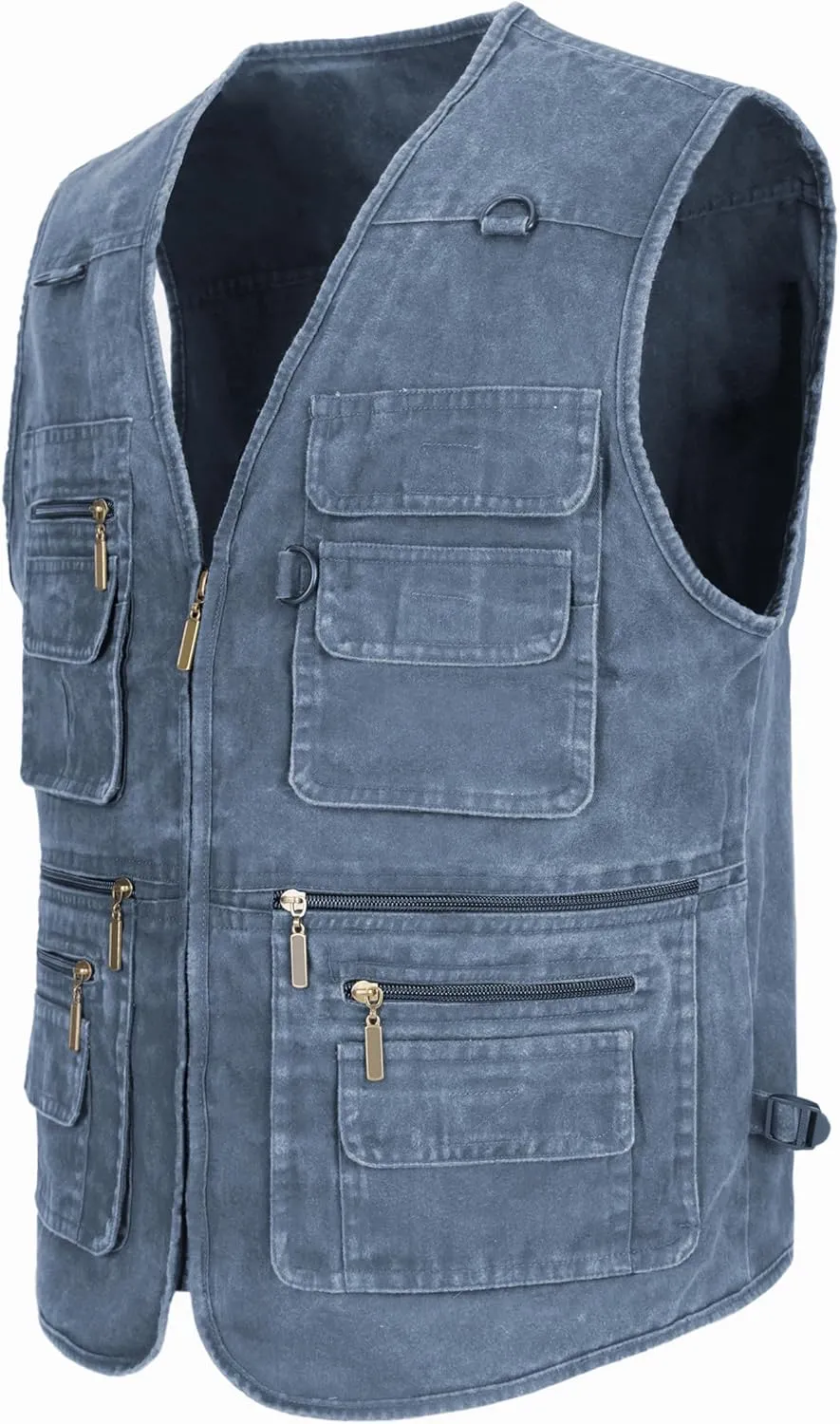 Men's Stone Washed Denim Multi-pocketed Fishing Work Outerwear Vest