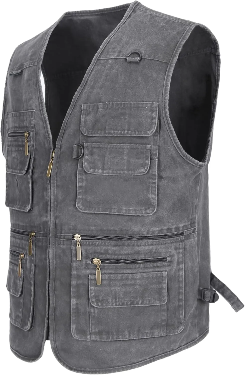 Men's Stone Washed Denim Multi-pocketed Fishing Work Outerwear Vest