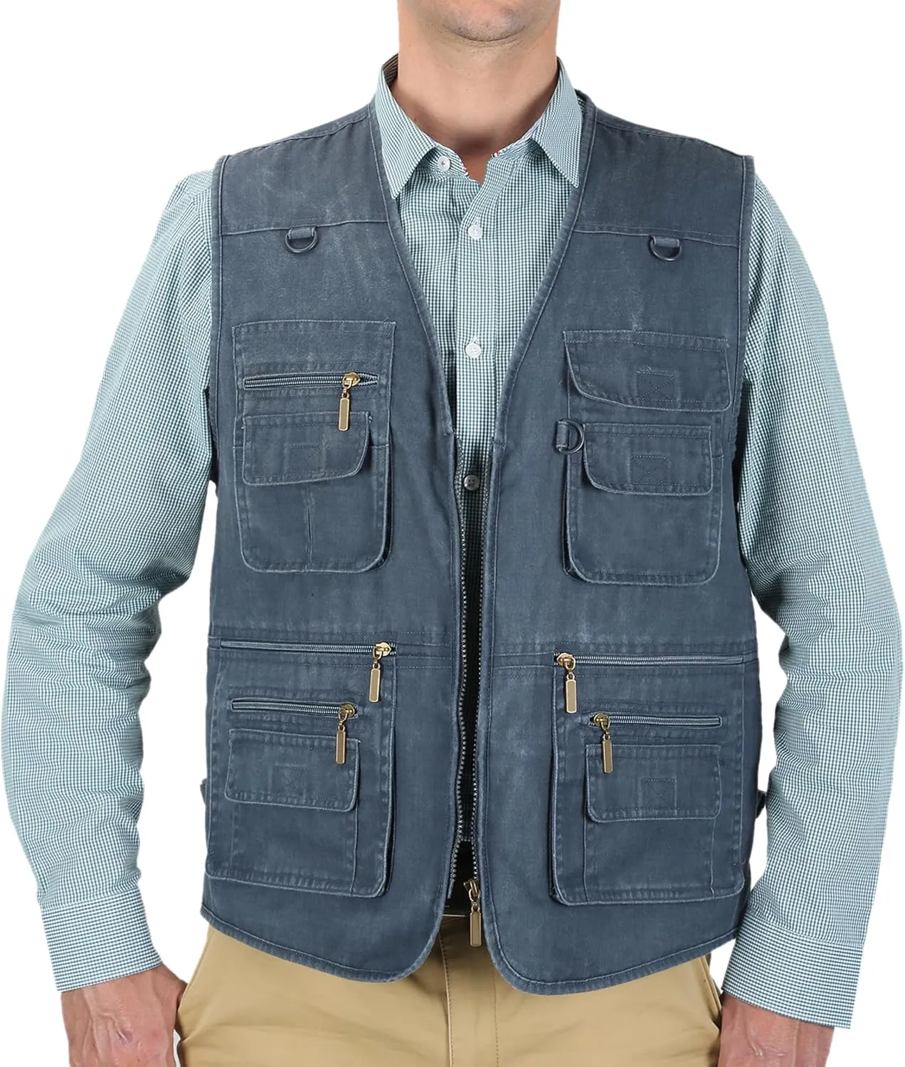 Men's Stone Washed Denim Multi-pocketed Fishing Work Outerwear Vest