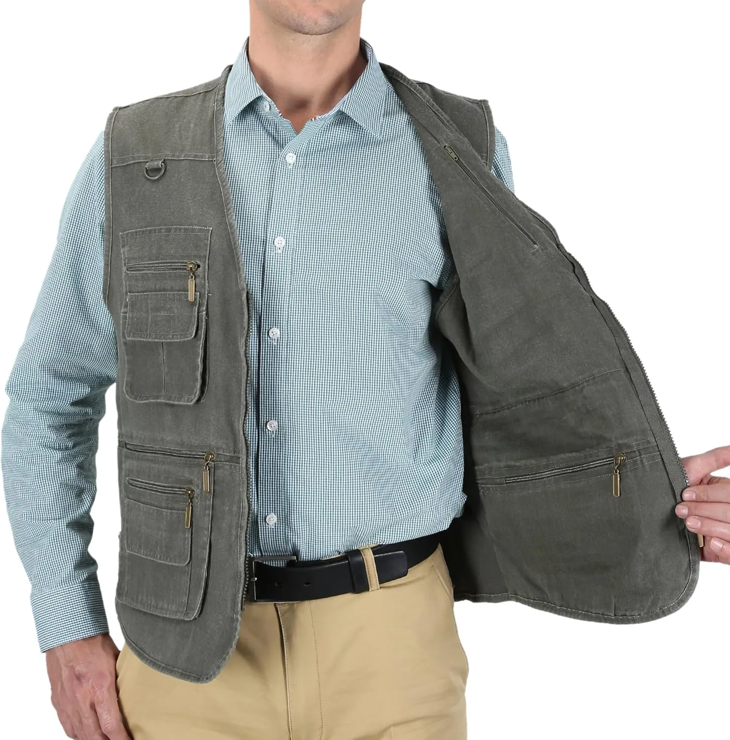 Men's Stone Washed Denim Multi-pocketed Fishing Work Outerwear Vest