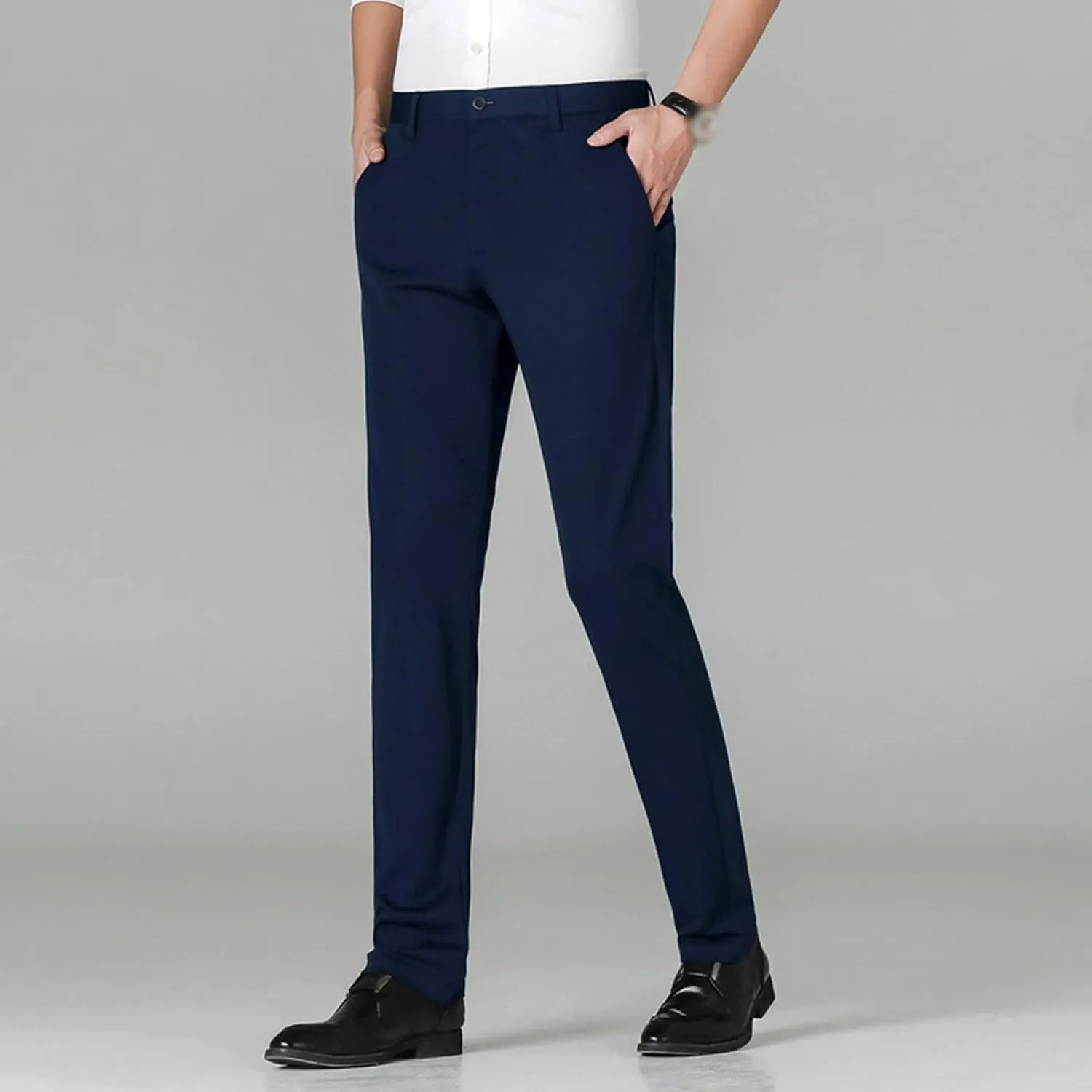 Men's Straight Fit Stretch Dress Pants Classic Fit Flat Front Chino Pant Solid Comfort Slim Fit Skinny Suit Pants