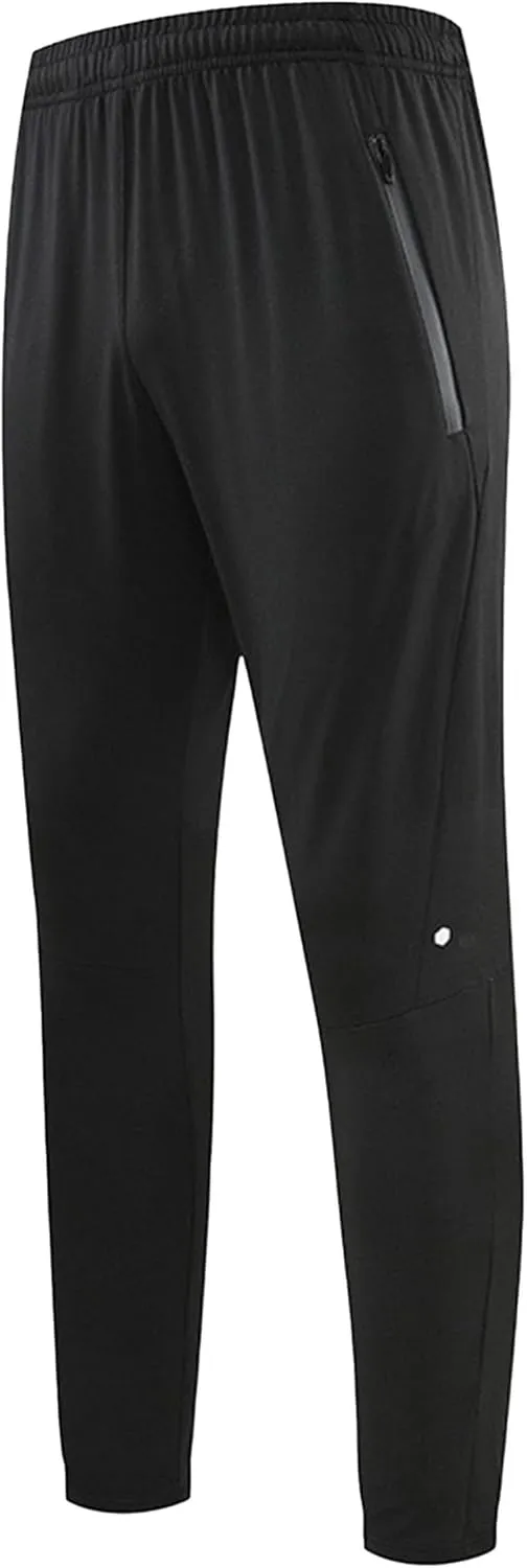 Men's Stretch Baggy Workout Athletic Pants Solid Straight Outdoor Trousers Elastic Waist Pants with Zipper Pockets