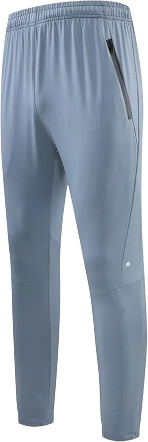 Men's Stretch Baggy Workout Athletic Pants Solid Straight Outdoor Trousers Elastic Waist Pants with Zipper Pockets