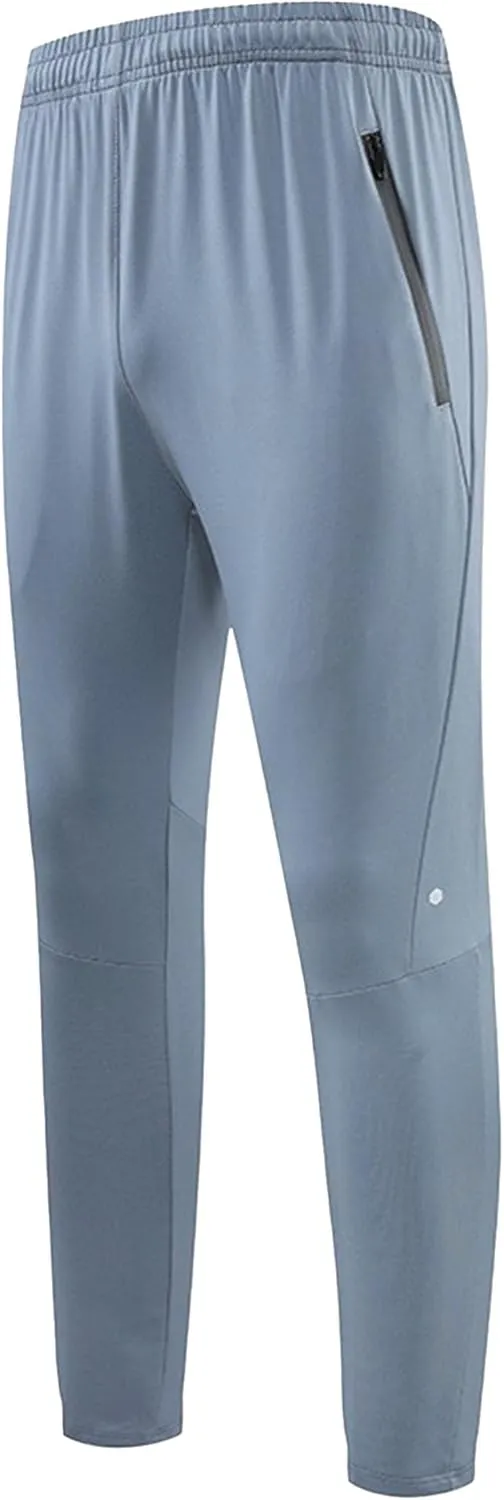 Men's Stretch Baggy Workout Athletic Pants Solid Straight Outdoor Trousers Elastic Waist Pants with Zipper Pockets