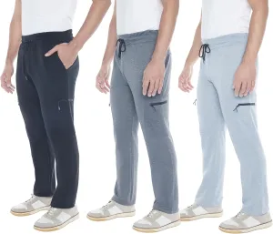 Mens Sweatpants 3-Pack Tech Fleece Cargo Active Athletic Pants with Cargo Zipper Pockets and Drawstring. Sizes: XS to 3XL.
