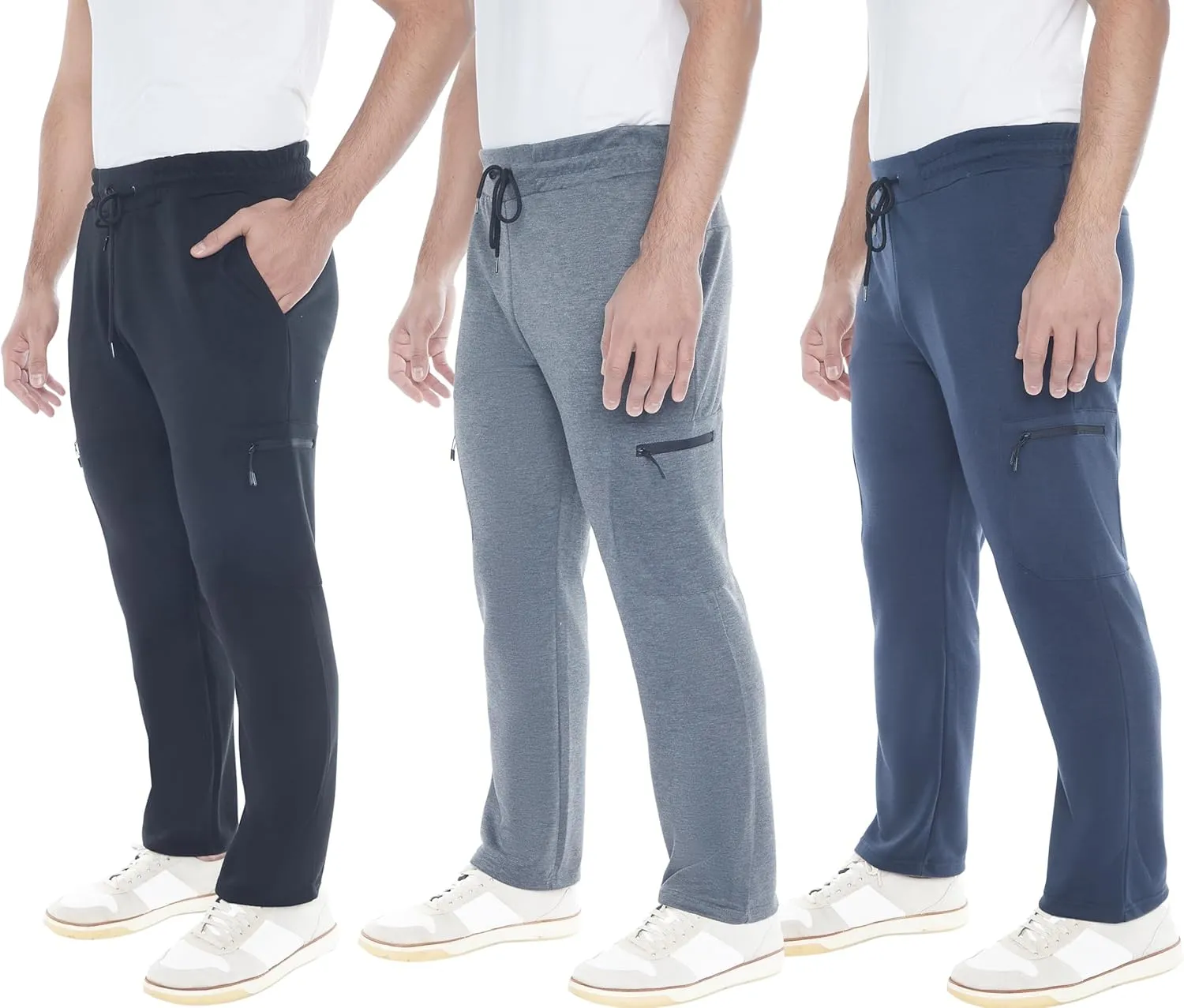 Mens Sweatpants 3-Pack Tech Fleece Cargo Active Athletic Pants with Cargo Zipper Pockets and Drawstring. Sizes: XS to 3XL