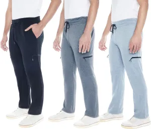 Mens Sweatpants 3-Pack Tech Fleece Cargo Active Athletic Pants with Cargo Zipper Pockets and Drawstring. Sizes: XS to 3XL.