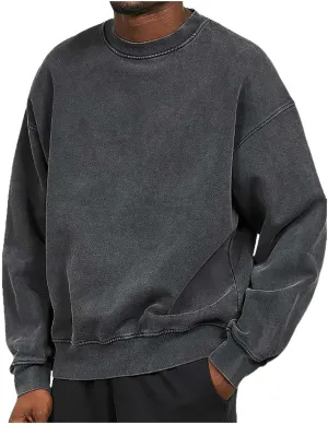 Mens Sweatshirt Solid Distressed Washed Pullover Casual Off-Shoulder Solid Color Comfort Vintage Hoodless Long Sleeve