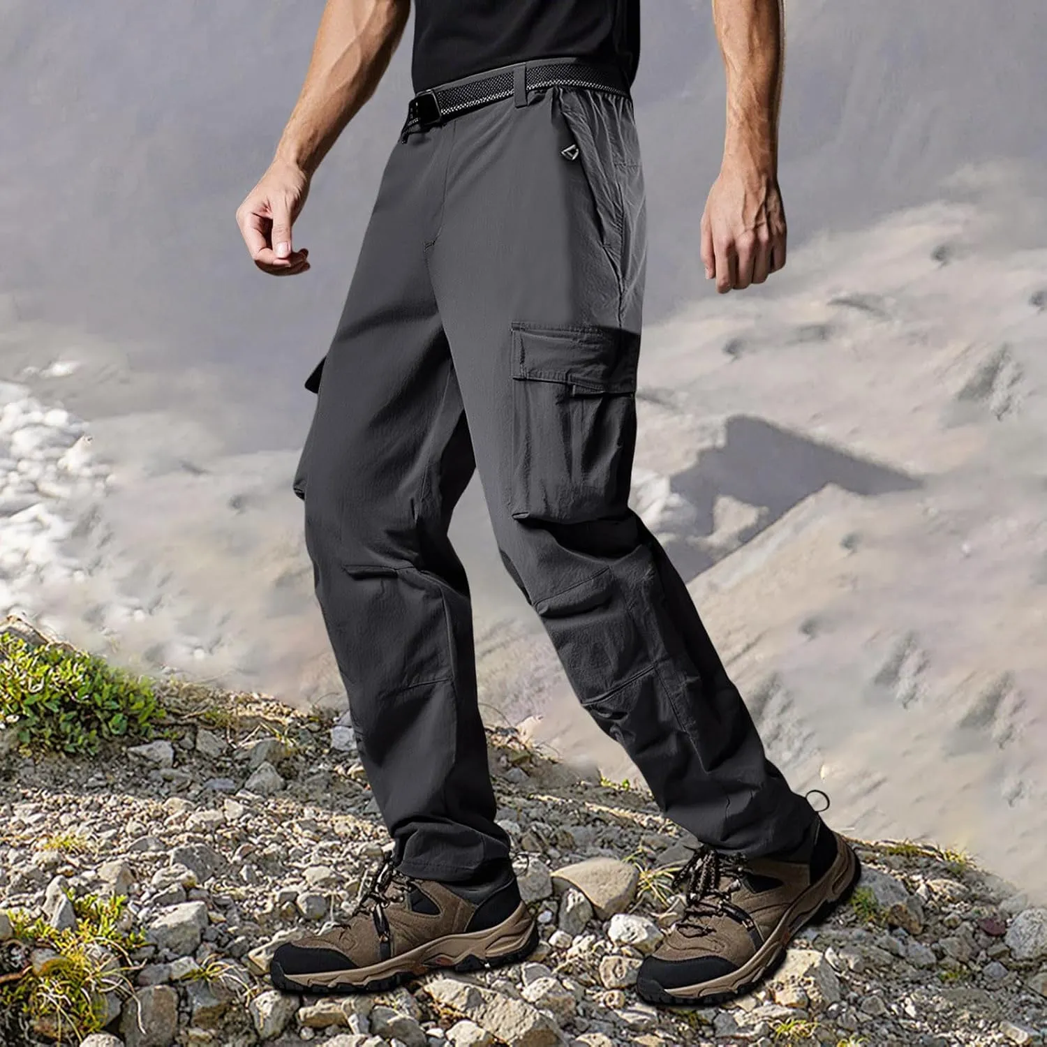 Mens Tactical Cargo Pants Loose Fit Stretch Casual Hiking Pants Lightweight Straight Leg Summer Athletic Joggers with Pockets
