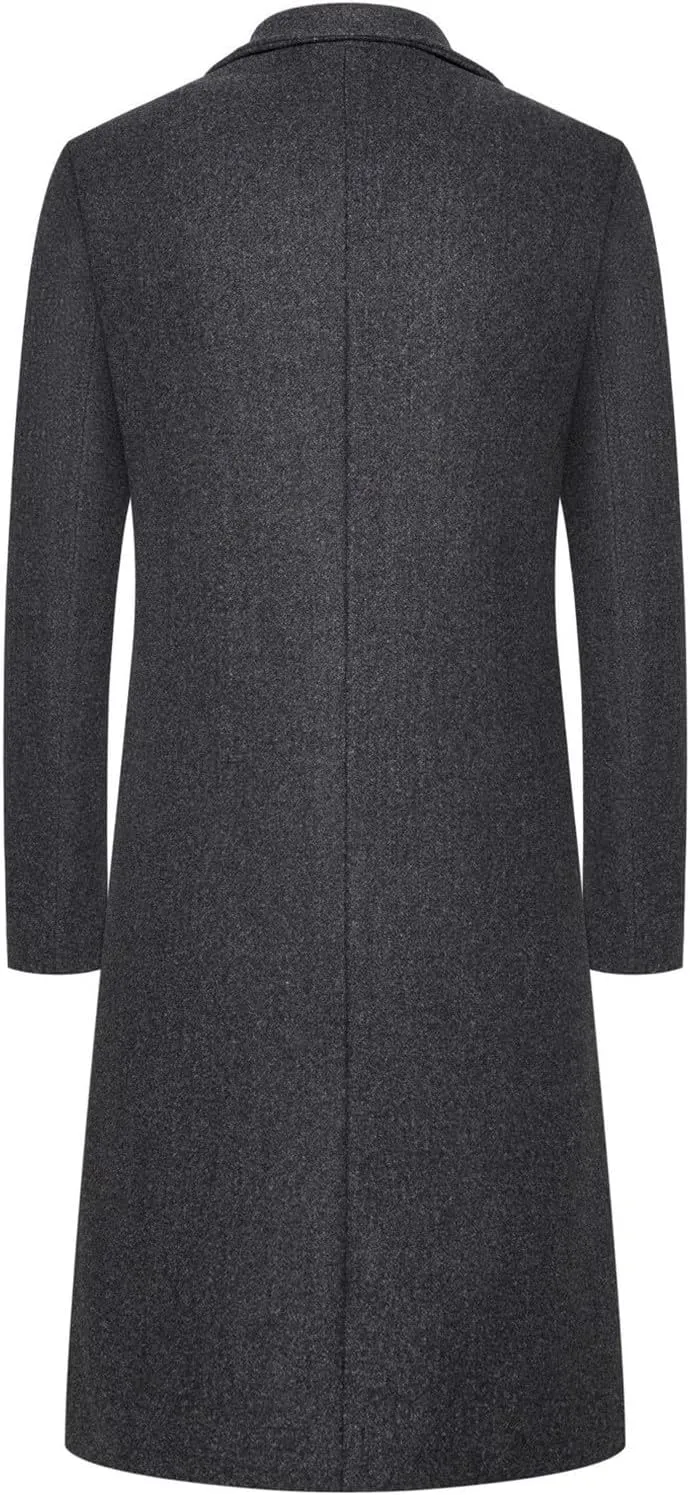 Mens Trench Coat Notch Lapel Single Breasted Pea Coat Wool Blend Winter Warm Overcoat Winter Chunky Warm Overcoats