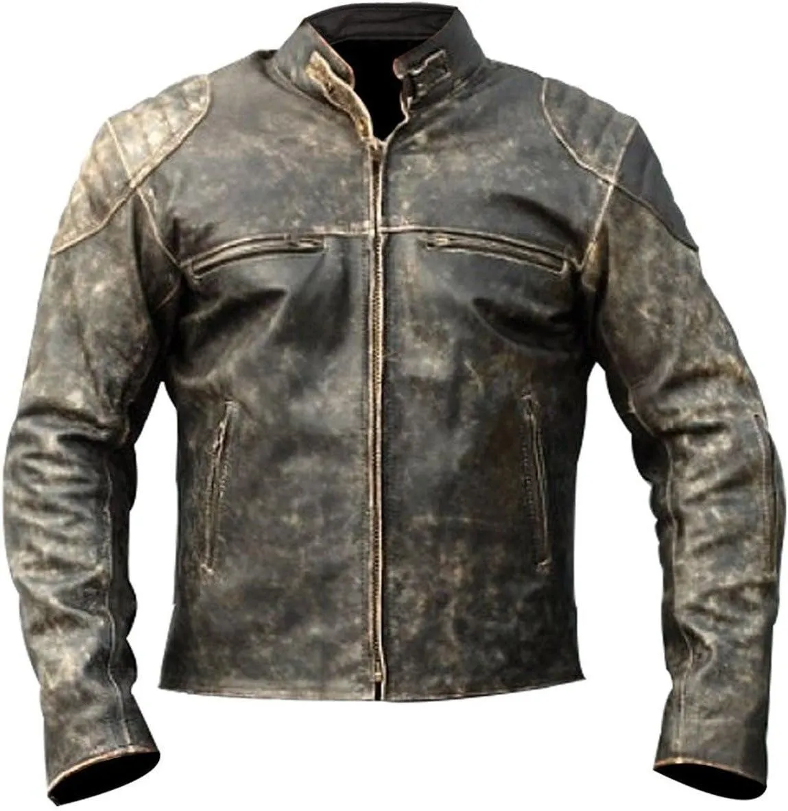 Mens Vintage Distressed Leather Biker Jacket  Genuine Real Motorcycle Jacket  Retro Caf Racer Style