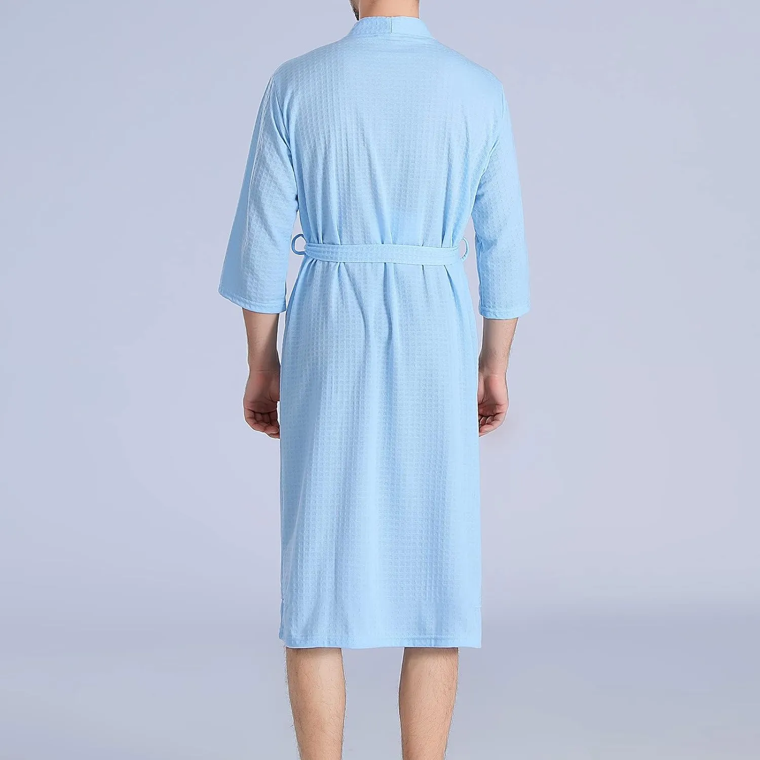 Men's Waffle Robe, Lightweight Knee Length Kimono Bathrobe, Nightgown Shower Robes for Spa Soft Comforable Sleepwear