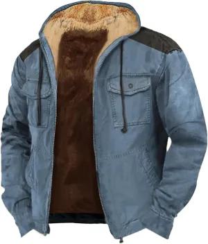Men's Winter Fleece Lined Jacket Casual Cotton Military Cargo Jackets Thicken Warm Hooded Parka Outwear with Pockets