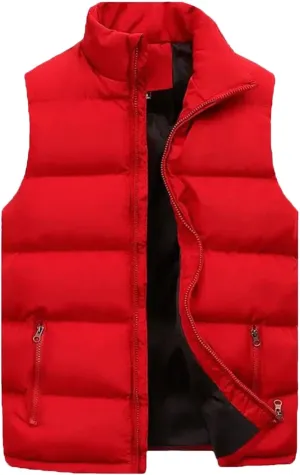 Men's Winter Puffer Vest Outerwear Casual Warm Sleeveless Jackets Cotton Padded Thicken Down Waistcoat