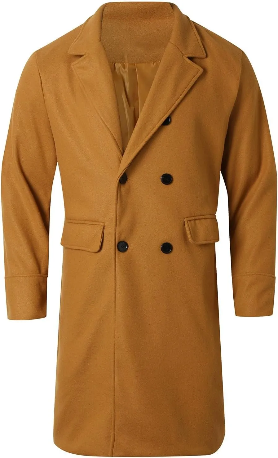 Men's Winter Trench Coat Wool Blend Pea Coat Slim Fit Notched Lapel Double Breasted Overcoat Business down Jacket