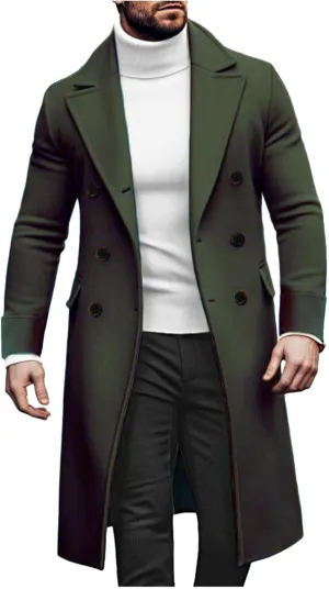Men's Winter Trench Coat Wool Blend Pea Coat Slim Fit Notched Lapel Double Breasted Overcoat Business down Jacket