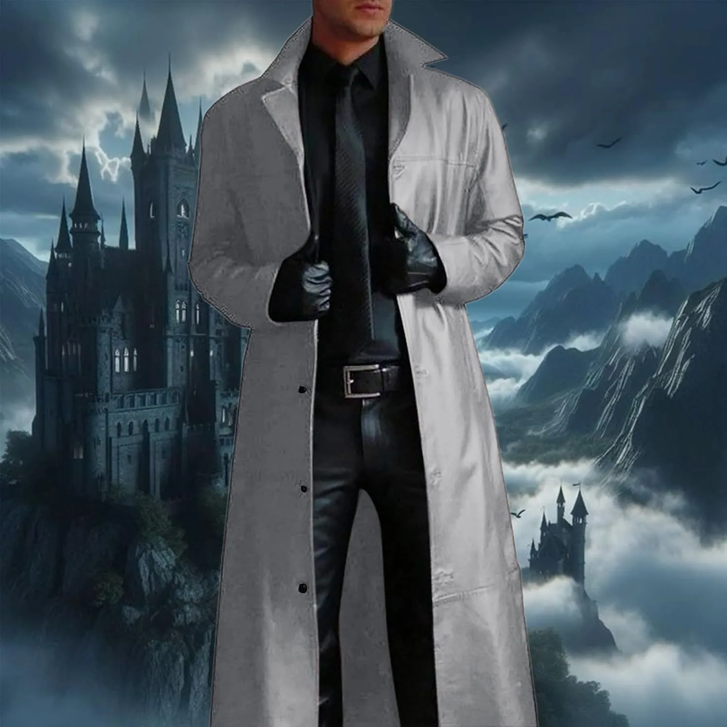 Mens Wool Blend Coat Winter Trench Coats Notched Lapel Collar Single Breasted Overcoat Classic Peacoat With Pockets
