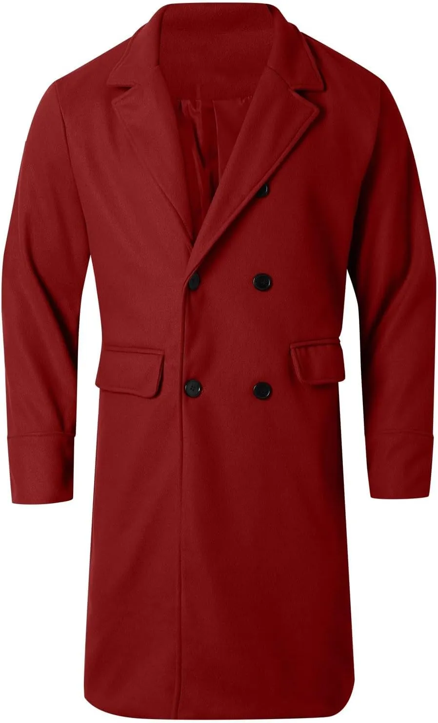 Mens Wool Blend Coat Winter Trench Coats Notched Lapel Warm Double Breasted Overcoat Classic Peacoat with Pockets