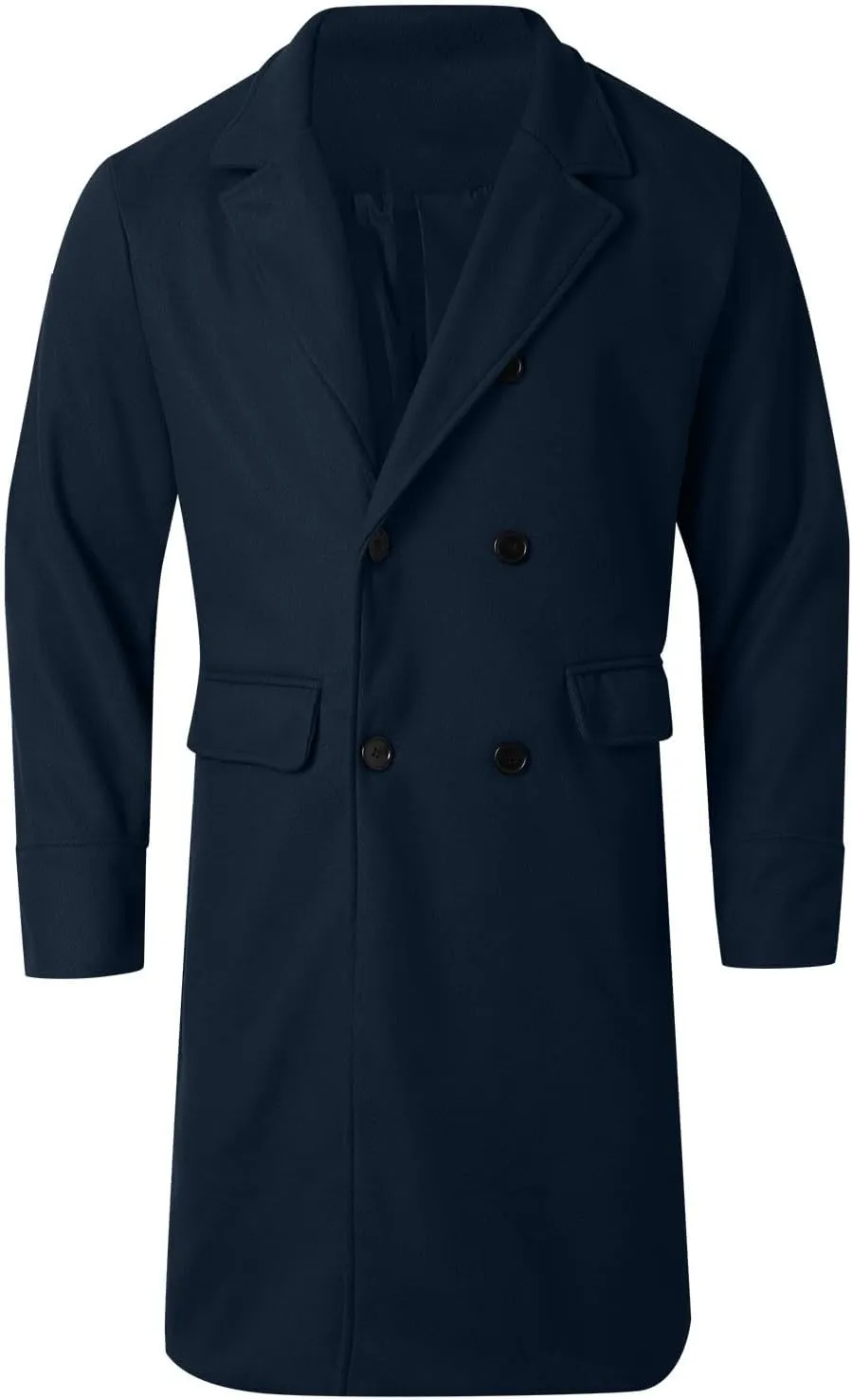 Men's Wool Blend Pea Coat Notched Collar Double Breasted Overcoat Warm Winter Trench Coat Long Jacket Witn Pockets