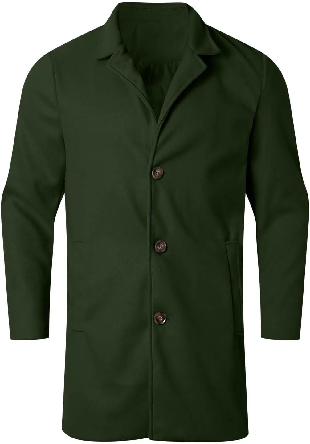 Men's Wool Blend Pea Coat Notched Collar Single Breasted Mid Long Windbreaker Overcoat Warm Winter Trench Coat M-2XL