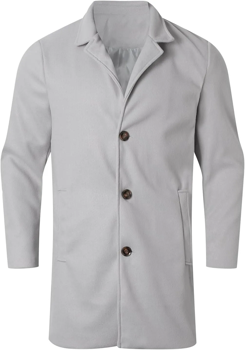Men's Wool Blend Pea Coat Notched Collar Single Breasted Mid Long Windbreaker Overcoat Warm Winter Trench Coat M-2XL