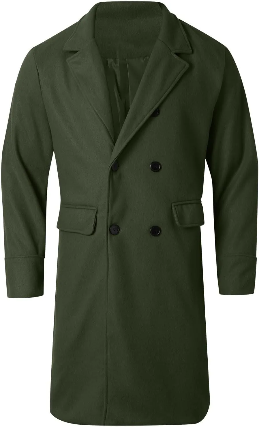 Mens Wool Blend Pea Coat Slim Fit Winter Trench Coat Notched Lapel Double Breasted Overcoat Business Mid Long Jacket