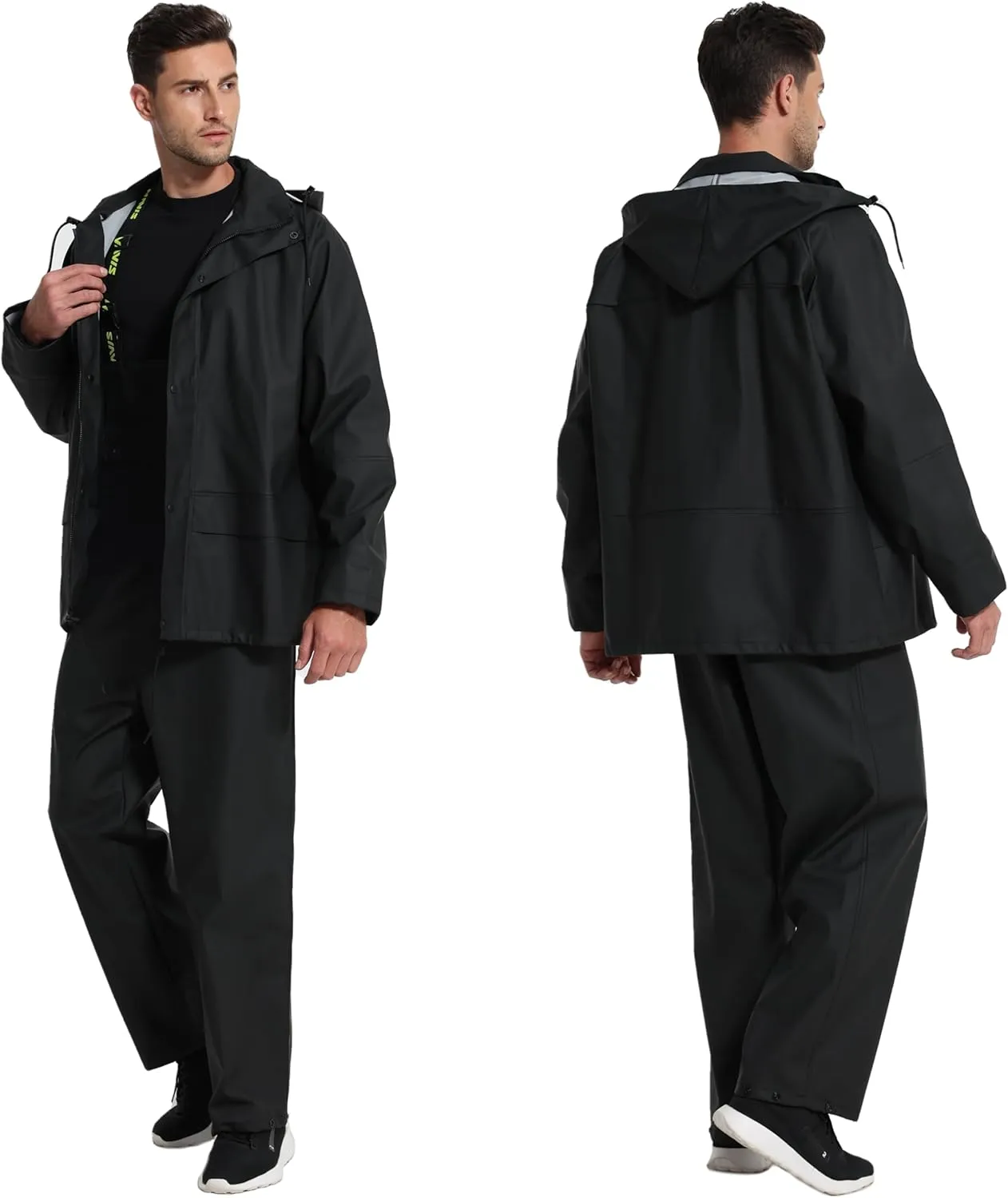 Men's Workwear PRO Rain Suit - Waterproof Jacket and Bib Pants 3-piece Set for Ultimate Safety and Comfort