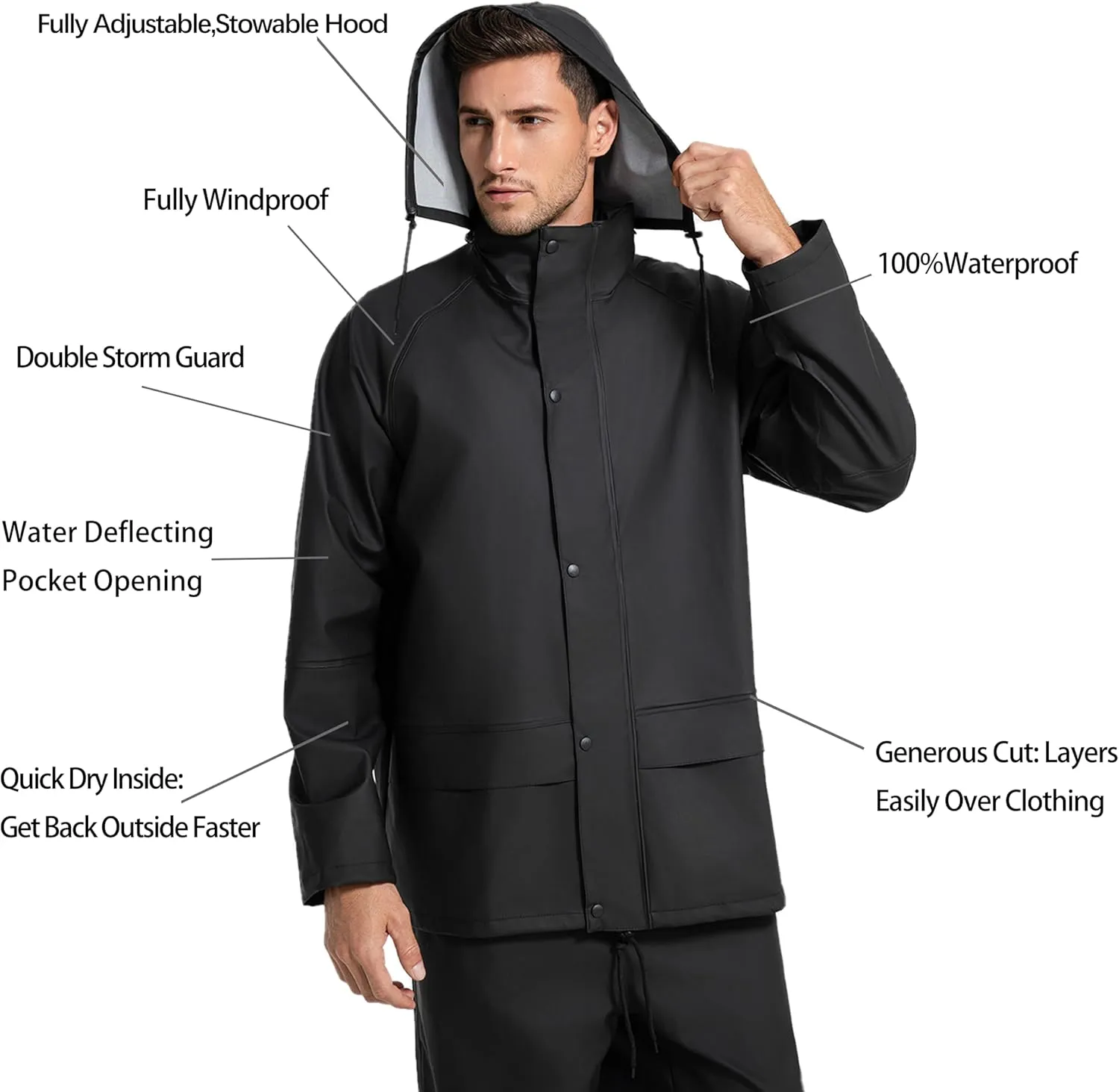 Men's Workwear PRO Rain Suit - Waterproof Jacket and Bib Pants 3-piece Set for Ultimate Safety and Comfort