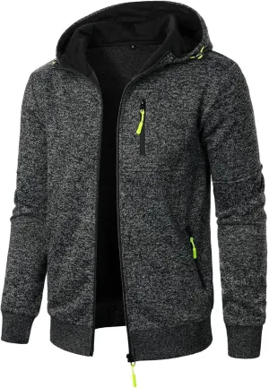 Men's Zip Up Hoodie Thermal Winter Sweatshirt Big and Tall Warm Sweater