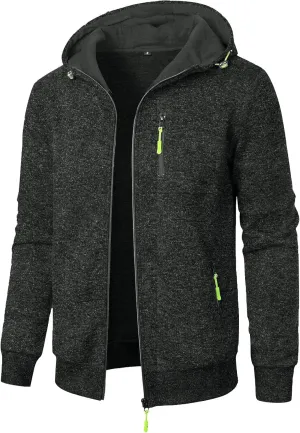 Men's Zip Up Hoodie Thermal Winter Sweatshirt Big and Tall Warm Sweater