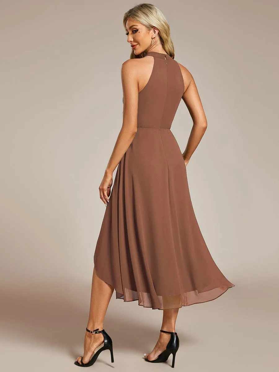 Midi A Line Sleeveless Halter Neck Wedding Guest Dress in Chiffon